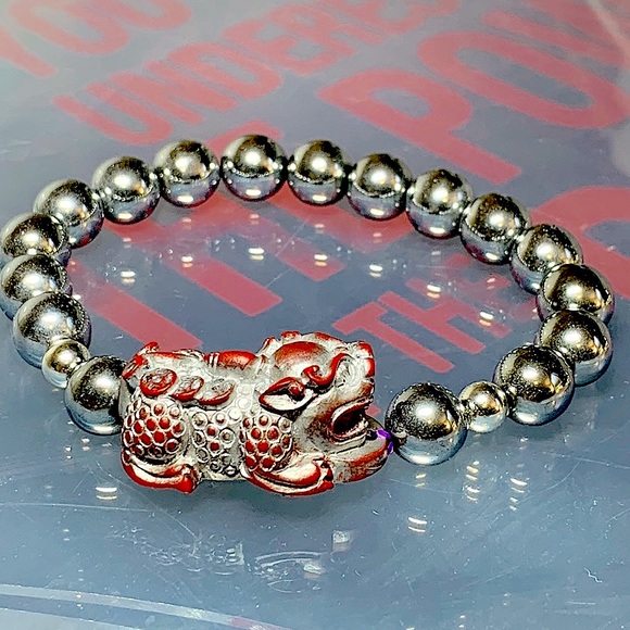 HEMATITE + CINNABAR NATURAL BRACELET size 7” - Picture 1 of 12